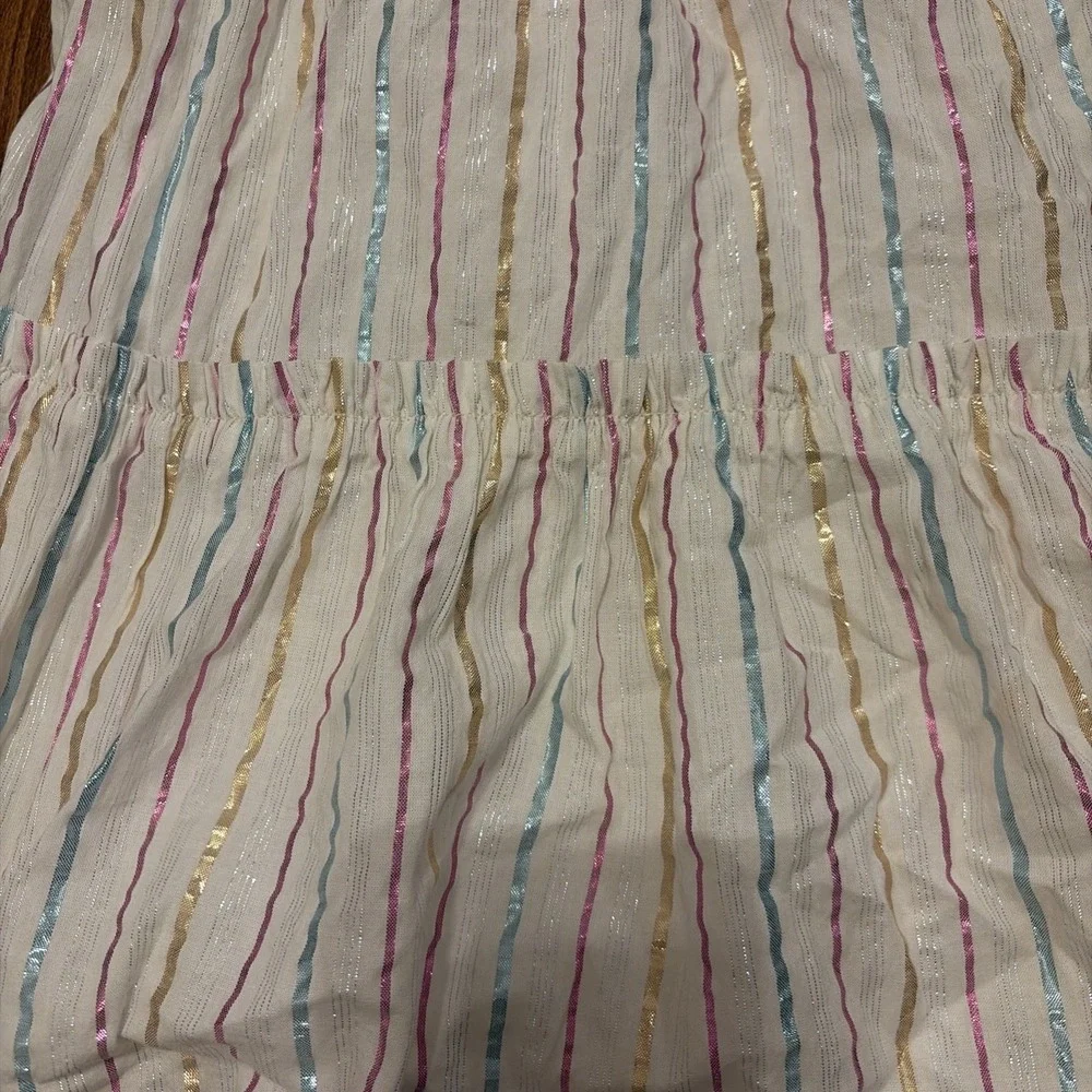 Crewcuts Girls Metallic Pink Blue Gold Stripe Size 5 Party Dress Flutter Sleeve